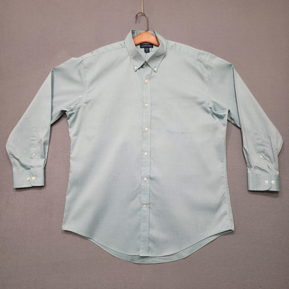 Lands End Men's Green Tailored Fit No Iron Supima Pinpoint Dress‎ Shirt Sz 17-33